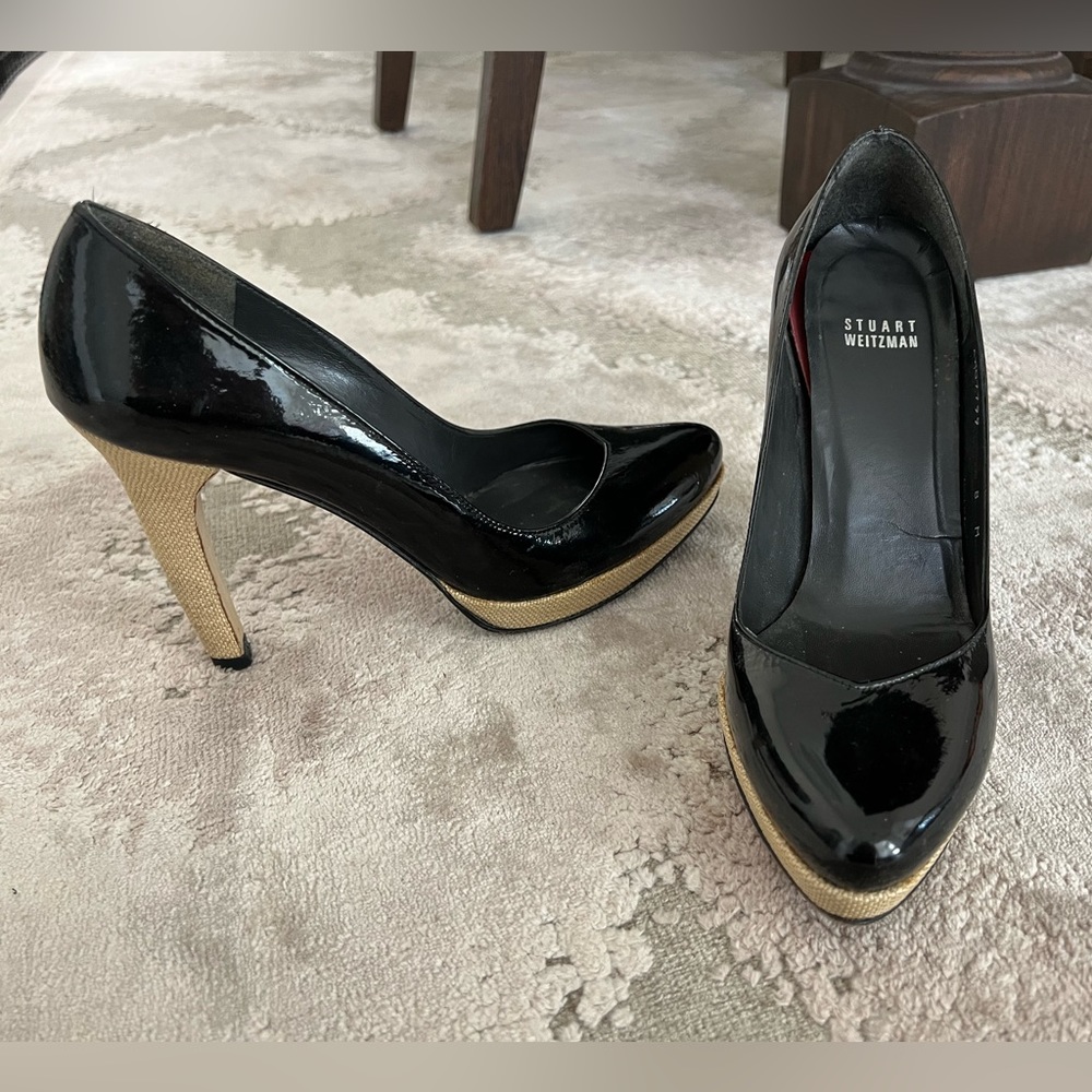 Stuart Weitzman Patent Leather Woven Platform Pumps Size 8